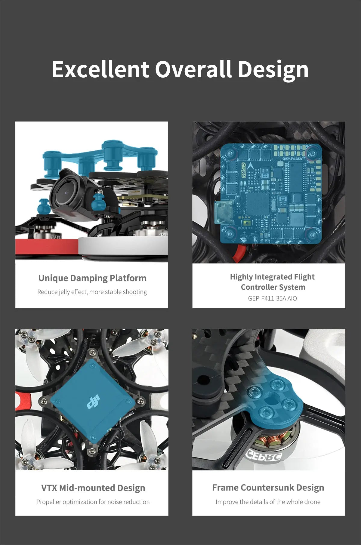 GEPRC Cinelog20 HD - O3 AIR Unit FPV Drone 2inch GEP-F411-35A AIO 4K 60fps Cinewhoop For RC FPV Quadcopter Racing Freestyle Drone 15 GEPRC Cinelog20 HD - O3 AIR Unit FPV, GEPRC Cinelog20 HD, Cuens 3o Unique Damping Platform Highly Integrated Flight Reduce jelly effect; more stable