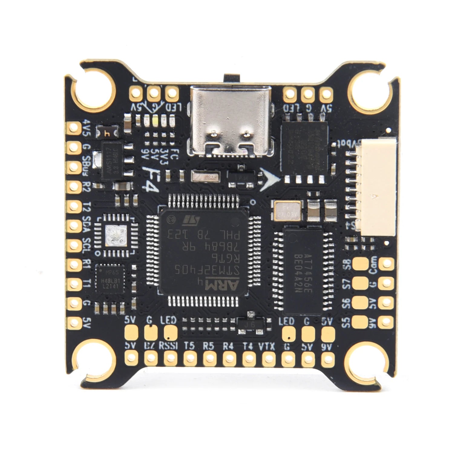 this board uses the more powerful STM F4 processor for even faster loop times .