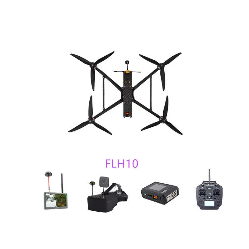 RCDrone FLH10 10inch FPV Drone specifications include 3.5kg max payload, 7/20km flying distance, and 45/15 minute flight time.