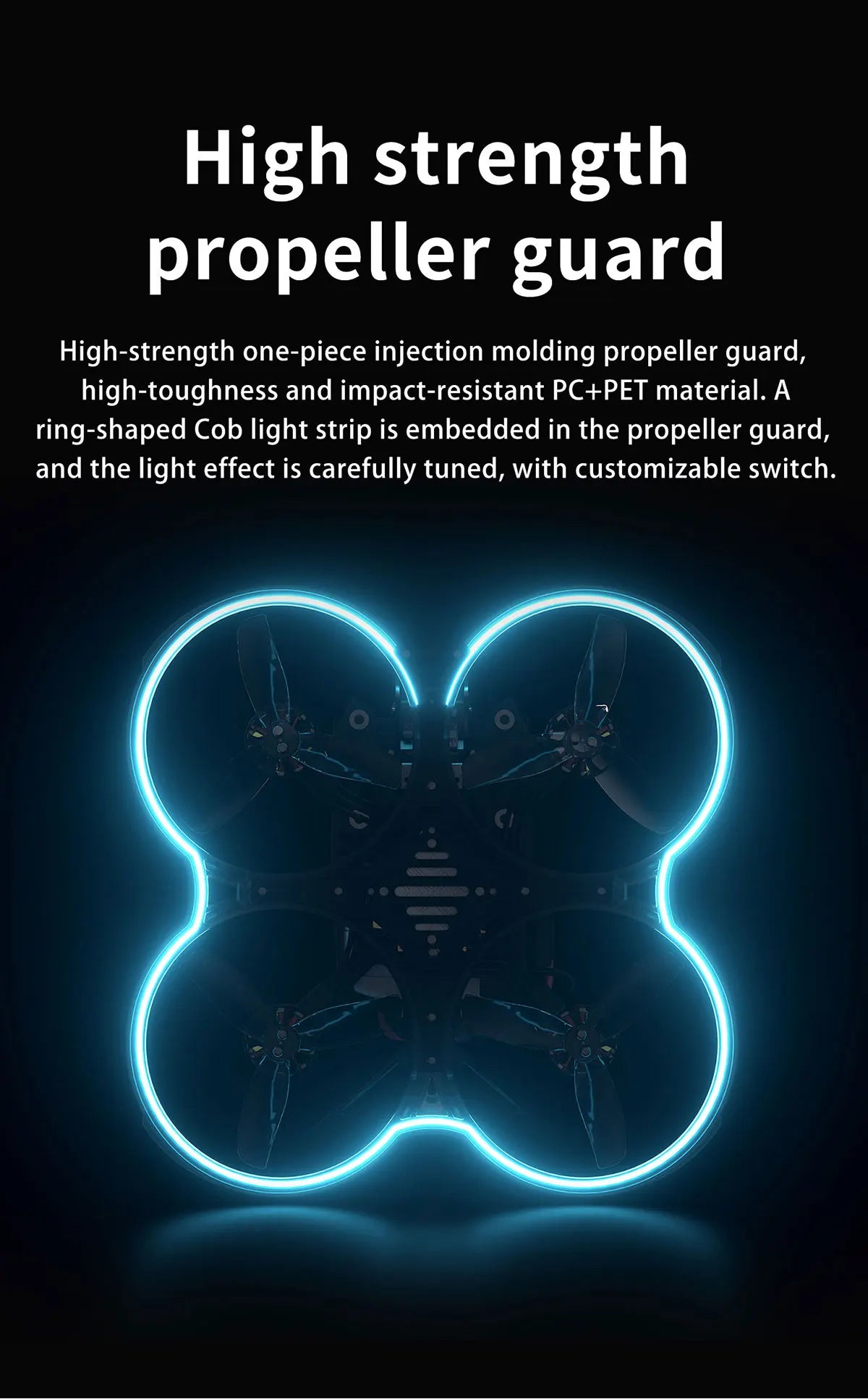 GEPRC Cinebot 30 FPV Drone, a ring-shaped light strip is embedded in the propeller guard . a