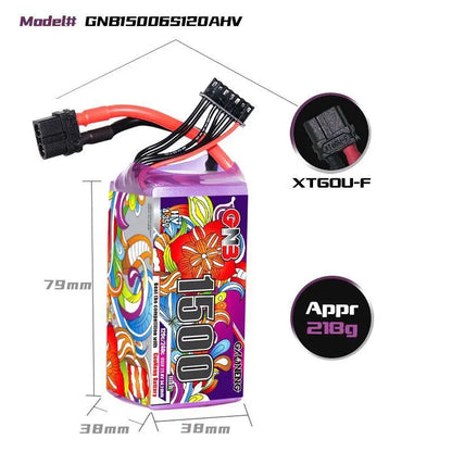 High-performance lithium-ion battery for drones with 22.8V, 1500mAh capacity and 120C/240C discharge rates.