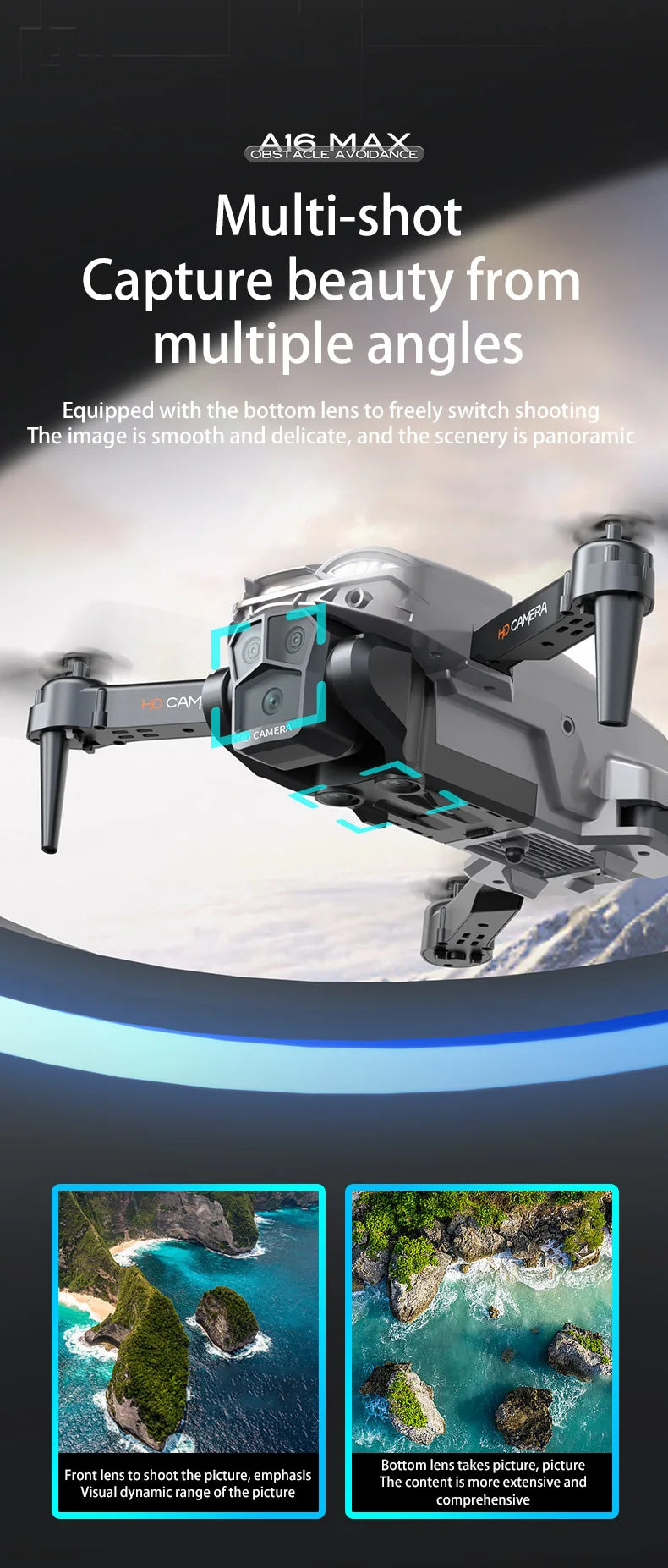 A16 MAX Drones - Professional ESC HD Triple Camera-360° Obstacle Avoidance-Optical Stream Positioning Quadcopter 13 A16 MAX Drone, gb16 acle nbbane multi-