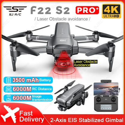 SJRC F22 S2 Pro + Drone, Advanced drone with 4K HD camera, obstacle avoidance, GPS, and stabilization features.