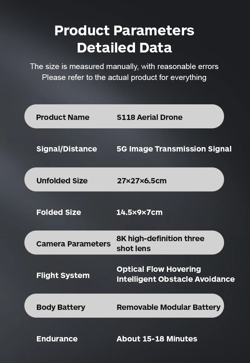 S118 Drone, 8K high-definition three Camera Parameters shot lens optical Flow Hover