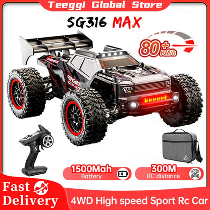ZLL SG316 MAX/PRO 1:16 4WD Rc Car, SG316 MAX 4WD RC car reaches 80+ km/h, features 1500mAh battery, 300M range, LED lights, and durable metal drivetrain for high-performance off-road driving.