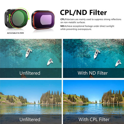 STARTRC Lens Filter, STARTRC CPL/ND filters reduce glare and overexposure, with a rotatable design for better sunlight footage; CPL cuts water reflections.