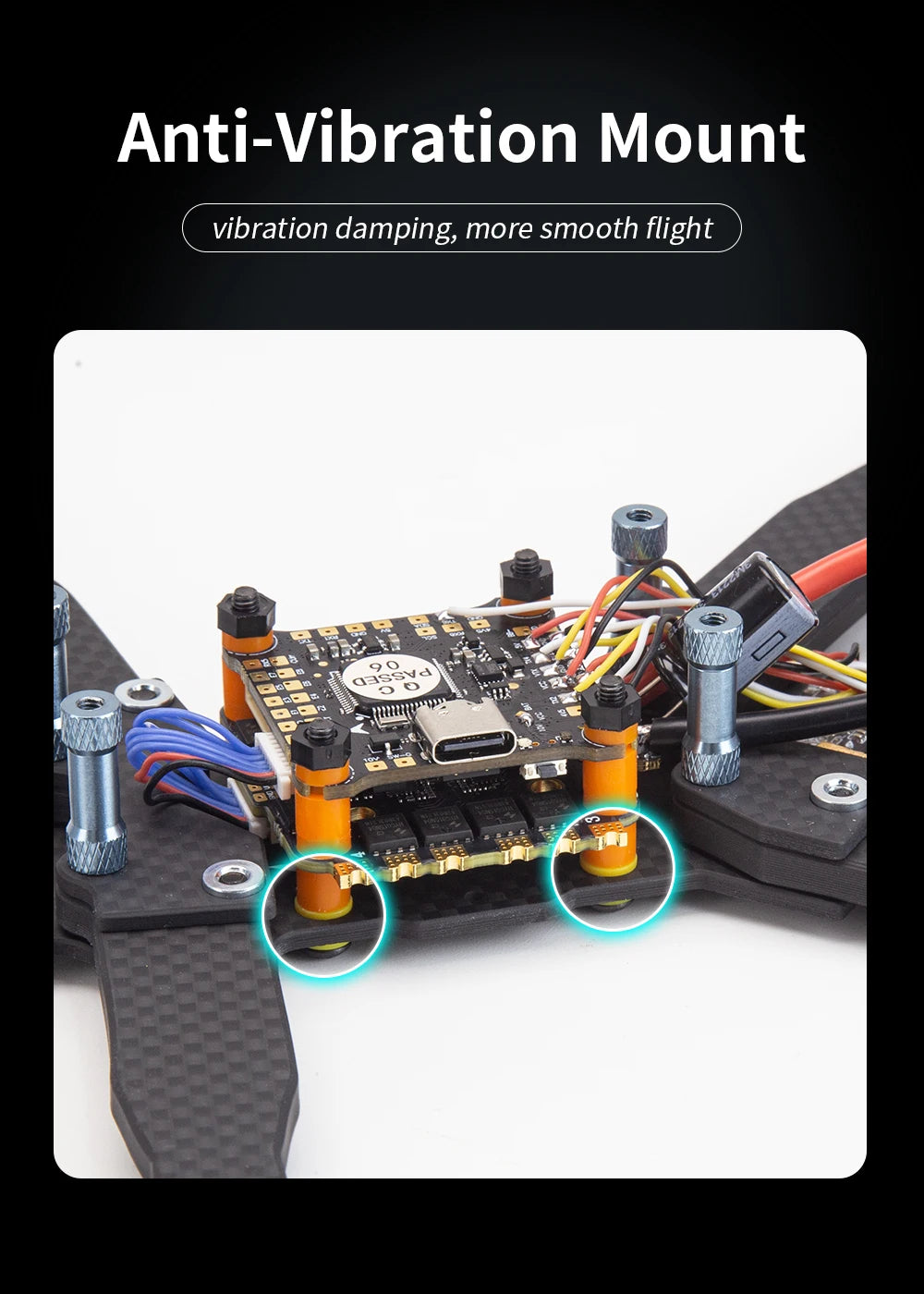 ATOMRC Insight7 - BLS 45A 6S 4IN1 ESC 2806.5 1350kv Motor BE220 GPS Long Range Light Weight Long Range FPV Racing Drone 17 ATOMRC Insight7, Anti-Vibration Mount vibration damping; more smooth flight 9 0 As