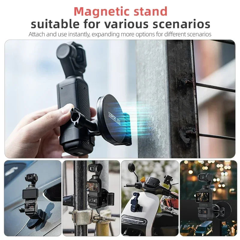 STARTRC Magnetic Mount Bracket, Magnetic stand for DJI Pocket 3 and GoPro, featuring a 6-magnet base for secure, multi-angle mounting.
