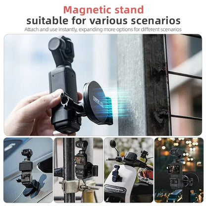 STARTRC Magnetic Mount Bracket, Magnetic stand for DJI Pocket 3 and GoPro, featuring a 6-magnet base for secure, multi-angle mounting.