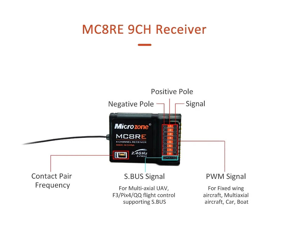 MC8RE 9CH Receiver Positive Pole Negative Pole Signal Microzone MCBRE