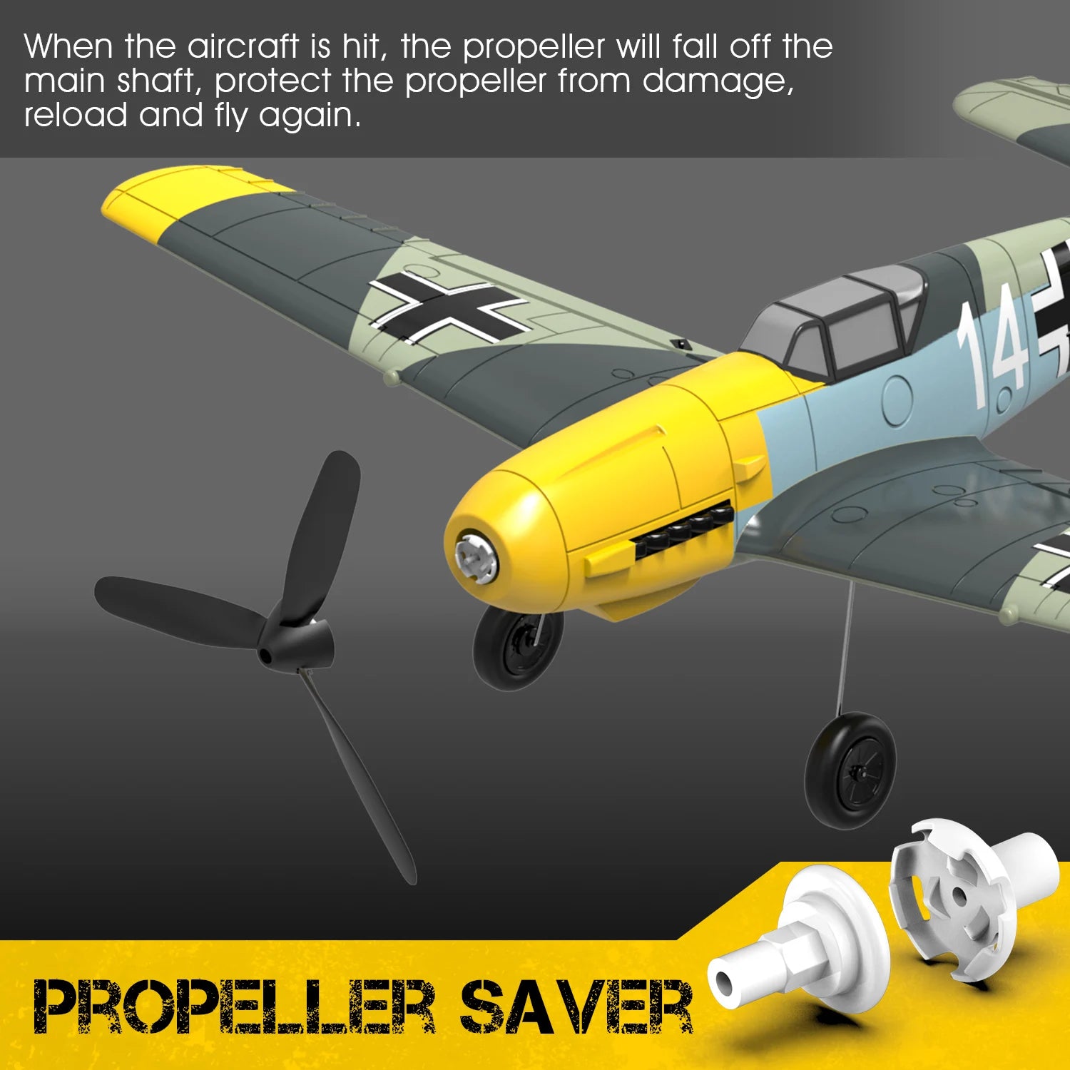 Volantex RC BF109 Airplane, when the aircraft is hit, the propeller will fall off the main shaft, protect the propel