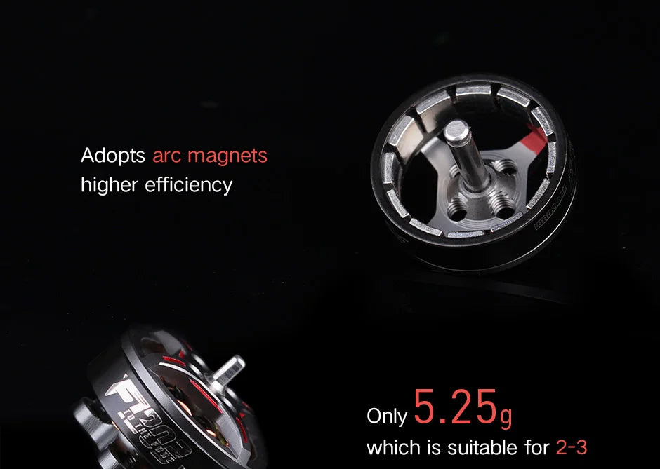 T-Motor F1203 7000KV Brushless Motor 5.25g 2-3S 192W Max Thrust 158g FPV motors 6 T-Motor, Adopts arc magnets higher efficiency Only 5.25g which is suitable for