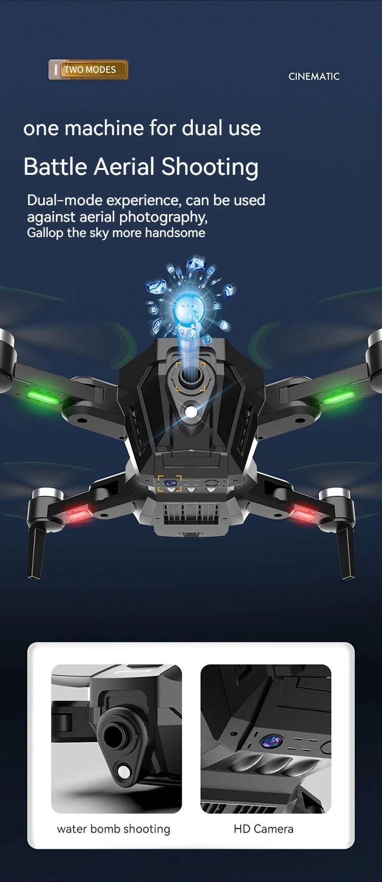 Water Bomb Drone - Optical Flow Aerial Photography Of Four Axis Aircraft Water Bomb Interactive Folding Remote Control Christmas Gift 15 Water Bomb Drone, two modes cinematic one machine for dual use battle aerial shooting dual-