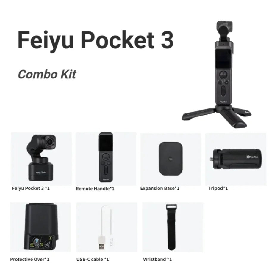Feiyu Pocket 3 - コードレス 取り外し可能 3 軸スタビライザー ジンバル カメラ 4K60fps 映像 磁気接続 AI トラッキング  - Pocket 3 Combo Kit