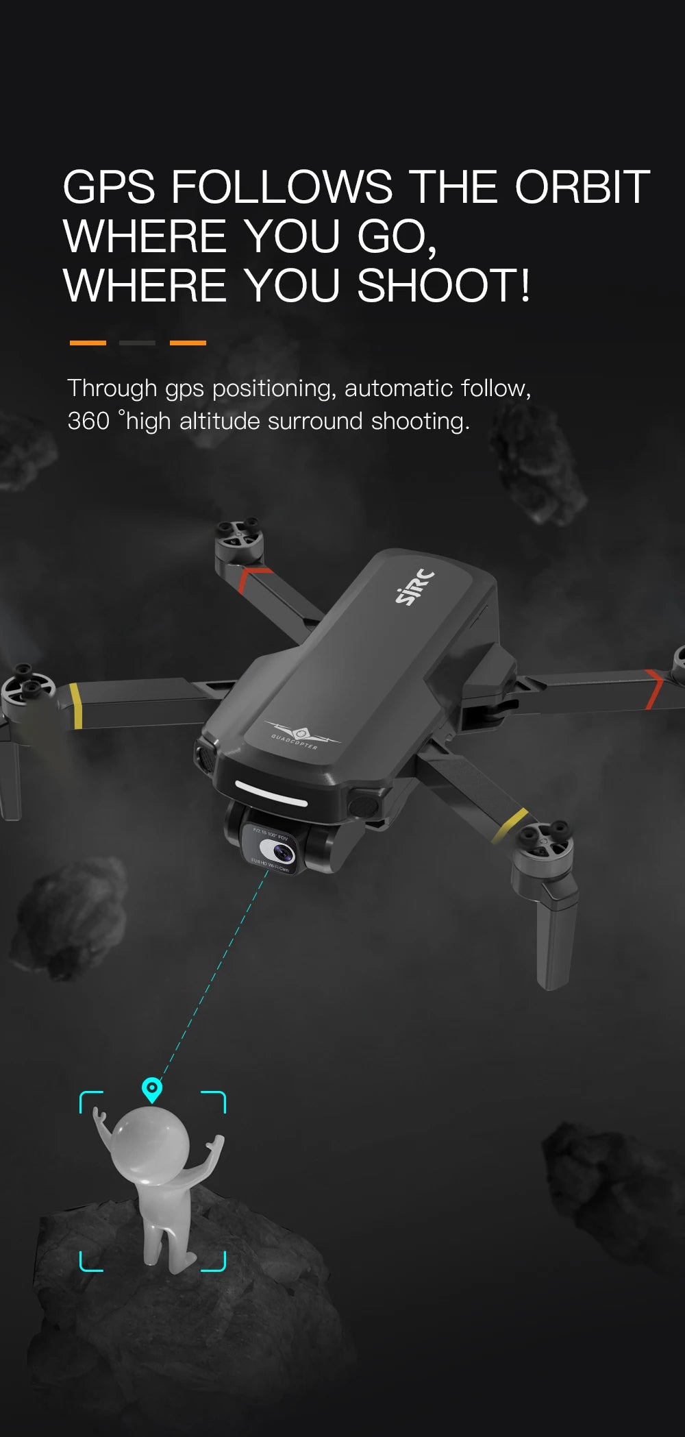 SJRC F5S PRO Drone, GPS-enabled drone captures 360-degree aerial footage and tracks subjects with ease.