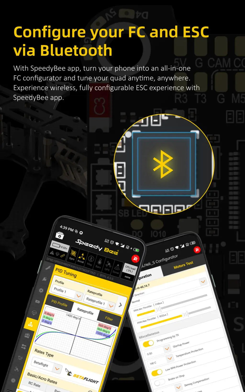 SpeedyBee F405 V3, COva Configure your FC and ESC via Bluetooth With SpeedyBee app, turn
