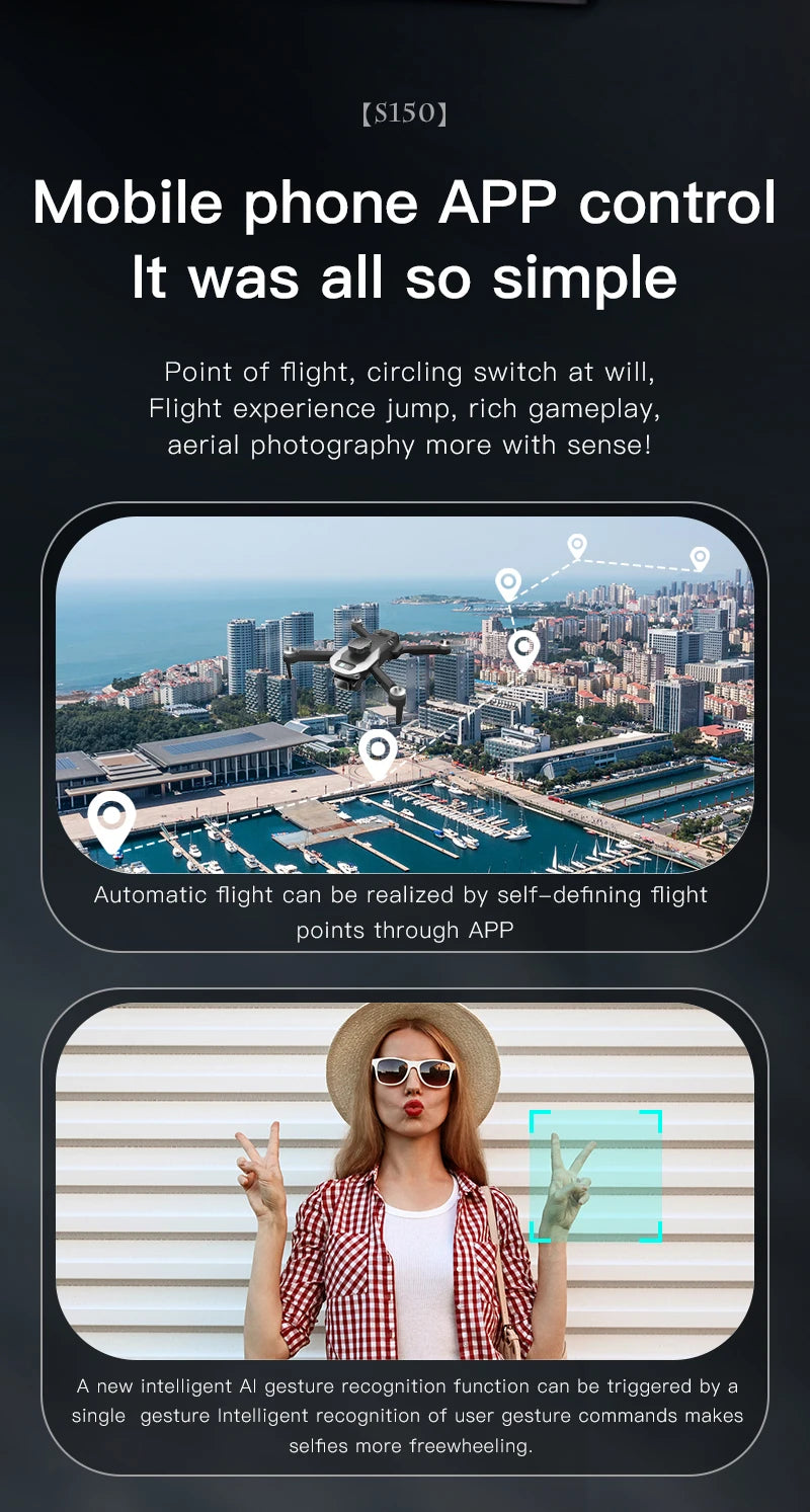 S150 Drone, a new intelligent al gesture recognition function can be triggered by