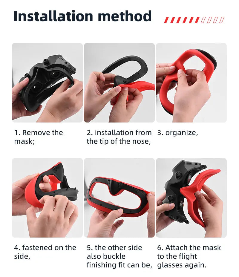 Eye Mask/Pad for DJI AVATA Goggles 2, the 2. installation from 3. organize, mask; the tip of the nose, 4.fastened on