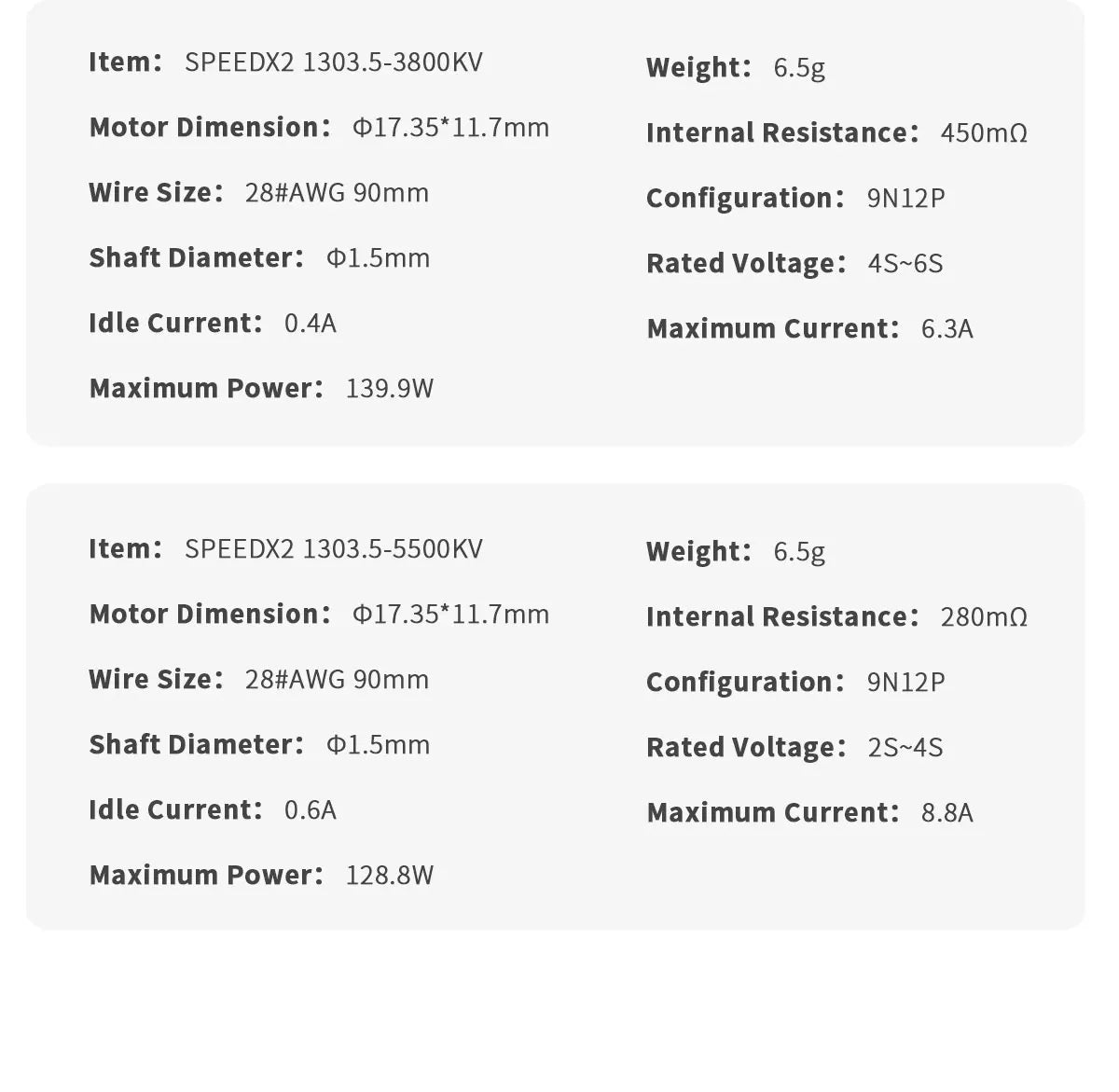 GEPRC SPEEDX2 1303.5 3800KV/5500KV Motor - Suitable for 2″ Cinewhoop FPV Drones Cinelog20 for RC FPV Quadcopter Freestyle Drone 21 GEPRC SPEEDX2 1303.5 3800KV/5500KV Motor, SPEEDX2 1303.5-3800KV Weight: 6.5g Motor Dimension: