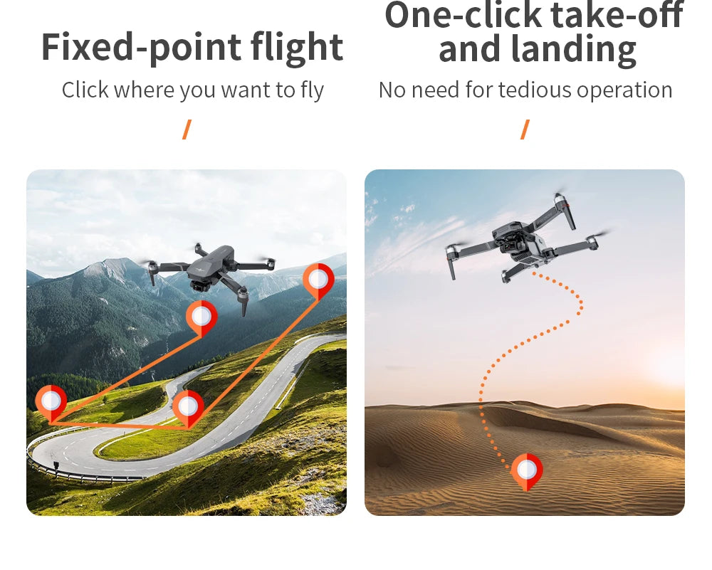 New GPS Drone, One-click take-off Fixed-point flight and landing Click where you want to fly No