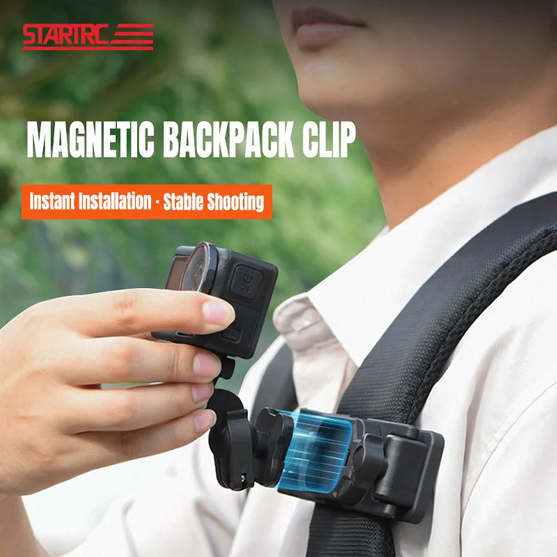 Magnetic backpack clip for action cameras enables quick, secure attachment and steady footage during outdoor adventures. (17 words)
