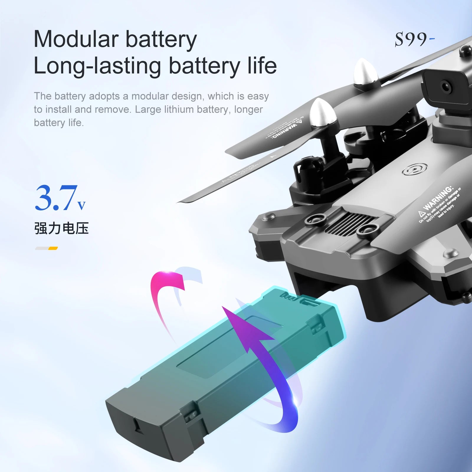S99 Drone - Dual 4K HD WIFI FPV 2.4GHz Four-Sided Obstacle Avoidance With Light Four-Axis Folding Remote Control Helicopter Toy 45 S99 Drone, modular battery s99 - long-lasting battery life the battery