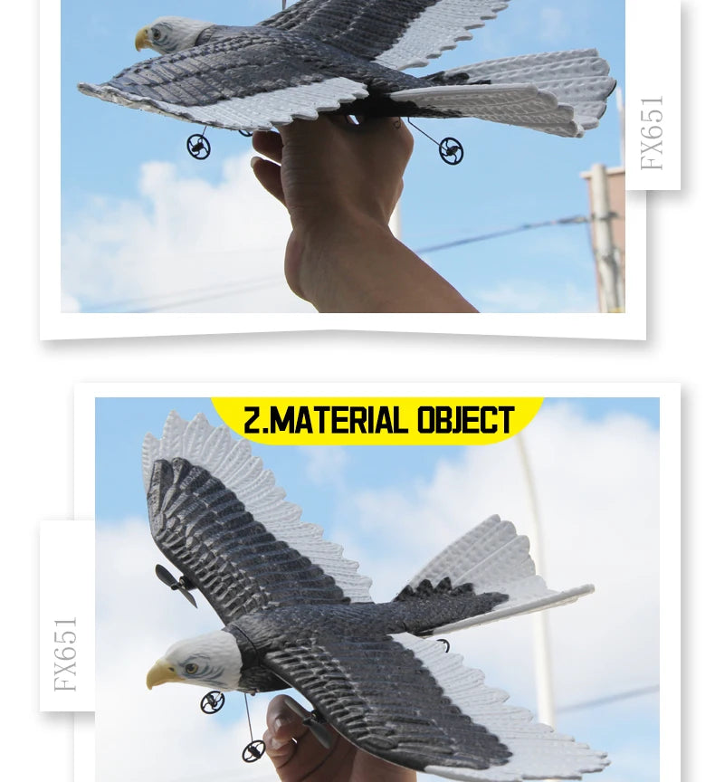 FX651 Simulation Wingspan Eagle Aircraft - 405mm 2.4G Radio Control Remote Control Glider Airplanem RC Foam Plane Toys for Children Boys 28 FX651 Simulation Wingspan Eagle Aircraft, Package Included: 1 * Remote control aircraft 1 * A pair of propellers 1 *
