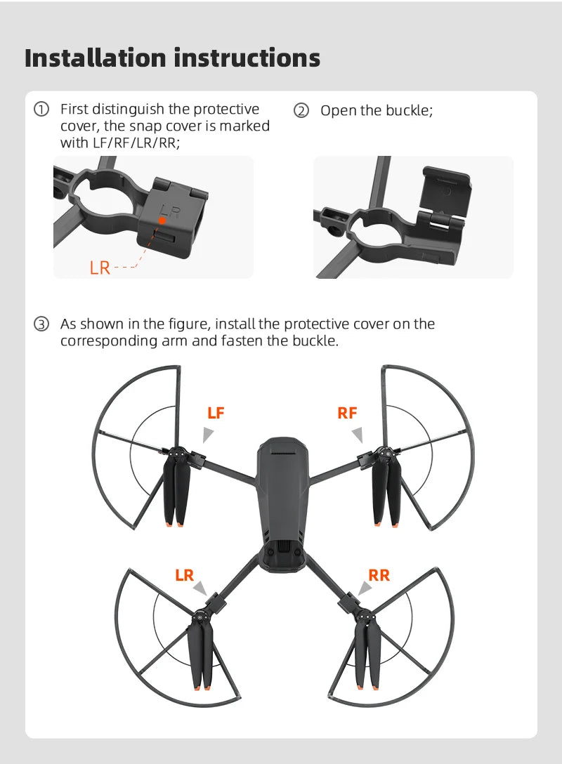 Propeller Guard, the snap cover is marked with LF/RF/LR/RR; LR .