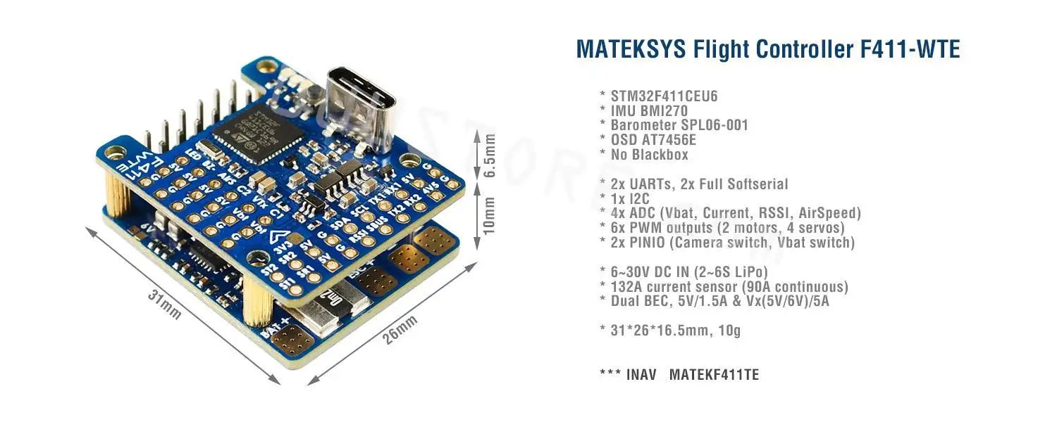 Matek F411-WTE Flight Control With OSD / Racing FPV Quadcopter Flight Control For Racing Traversing Machine / Rc Drone Parts 7 MATEKSYS Flight Controller F411-WTE STM3ZFAIICE