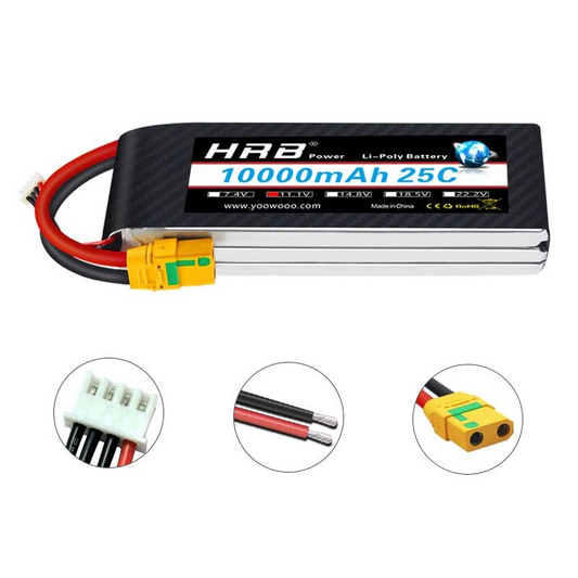 HRB लाइपो 3S ​​बैटरी 11.1V 10000mah - 25C XT60 T EC2 EC3 EC5 XT90 XT30 RC कार ट्रक मॉन्स्टर बोट ड्रोन RC टॉय के लिए