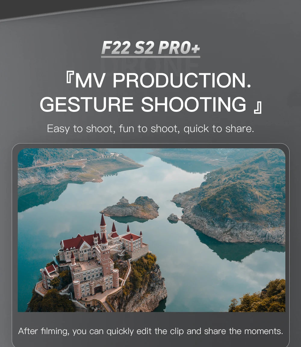 SJRC F22 S2 Pro + Drone, Capture life's moments with ease using gesture shooting, quick edit, and sharing.