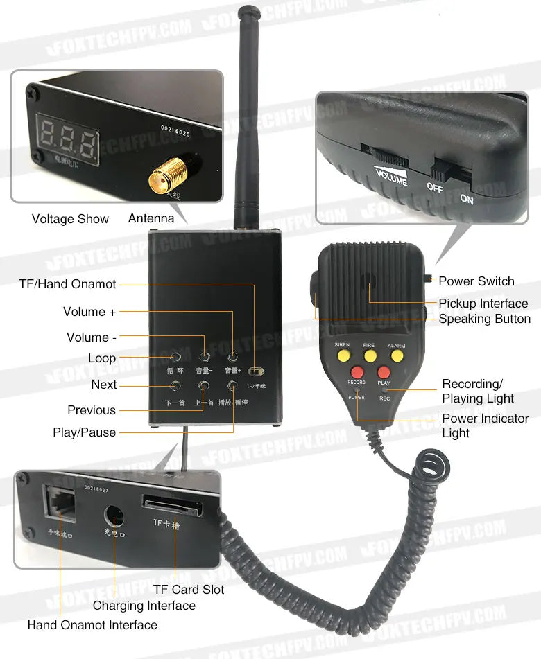 Foxtech M9 Drone Speaker, Portable, high-powered speaker drone with 15km range and 120W output.