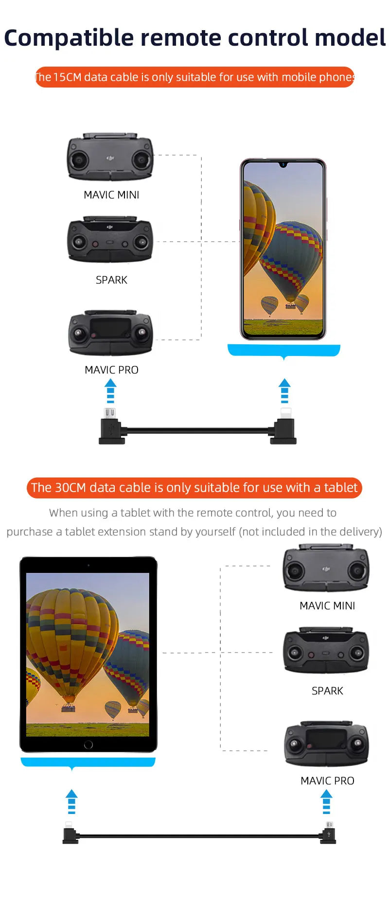 1SCM data cable is only suitable for use with mobile phone: MAVIC MINI SP