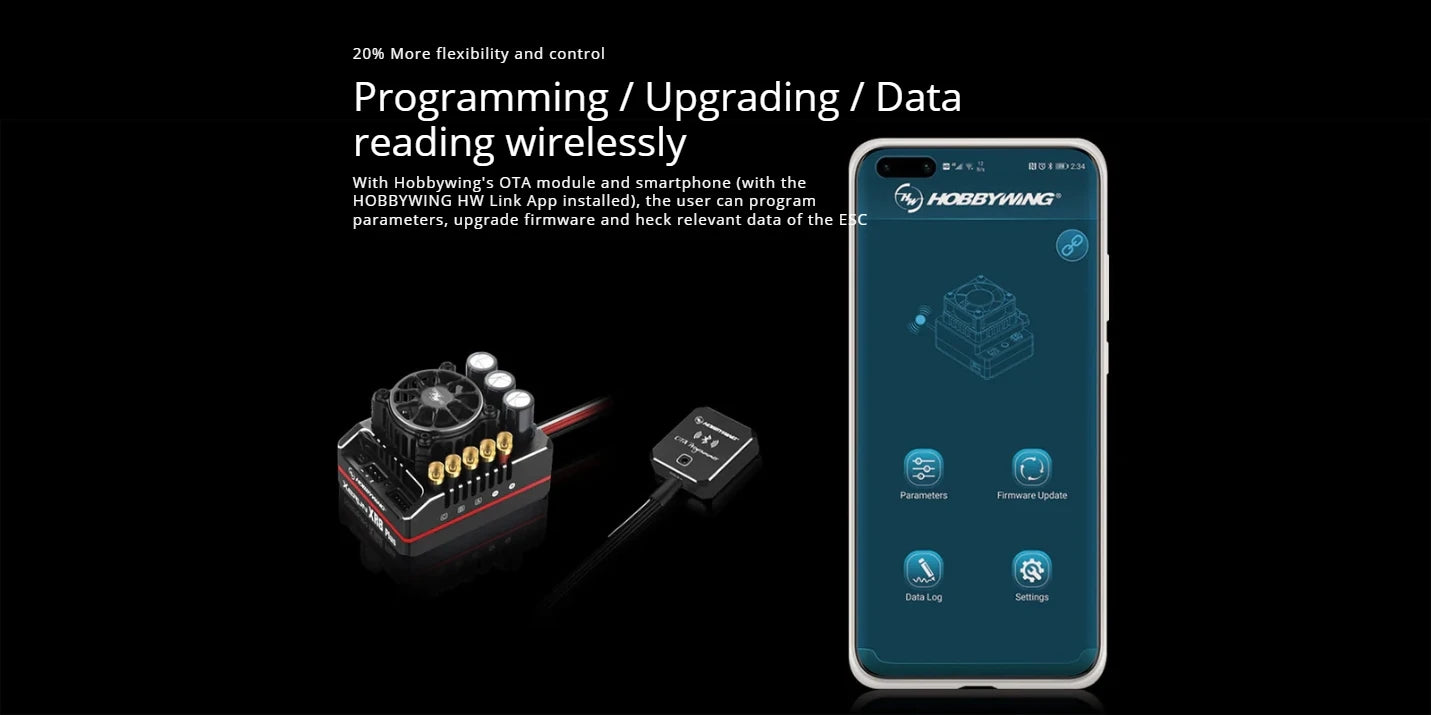 the user can program KOBBYWING" parameters, upgrade firmware and heck relevant data