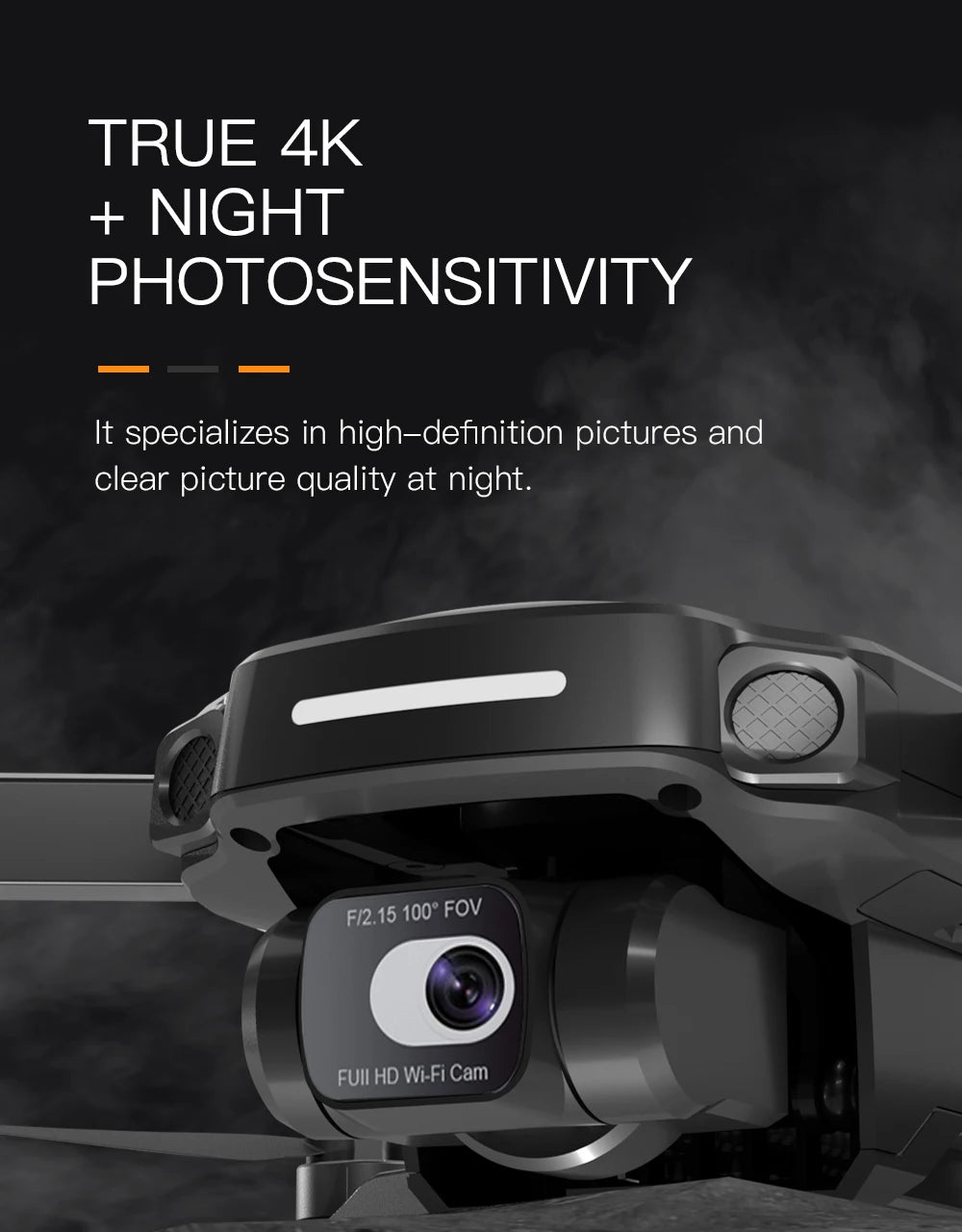 SJRC F5S PRO Drone, HD Wi-Fi camera captures 4K video, high-quality photos and low-light scenes with enhanced sensitivity.