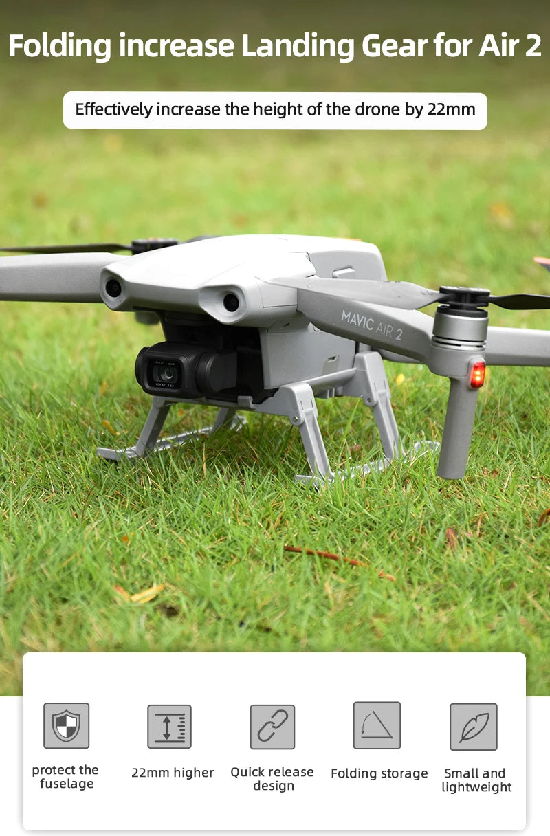 Foldable Landing Gear, Folding increase Landing Gear for Air 2 Effectively increase the height of the drone by 22