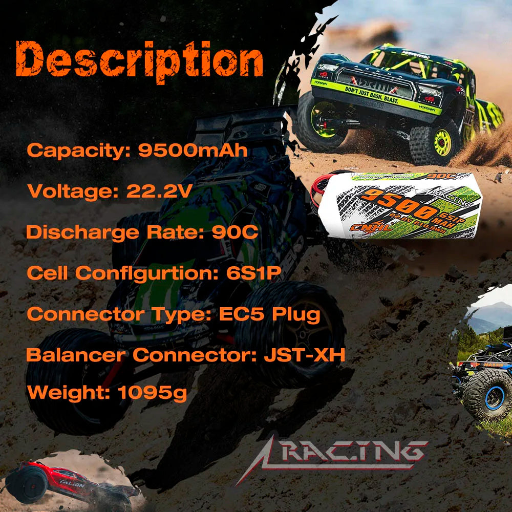 CNHL Lipo 6S 22.2V 9500mAh Battery For FPV Drone, Capacity: 9s50OmAh 3202 Voltage: 22.2V Zl