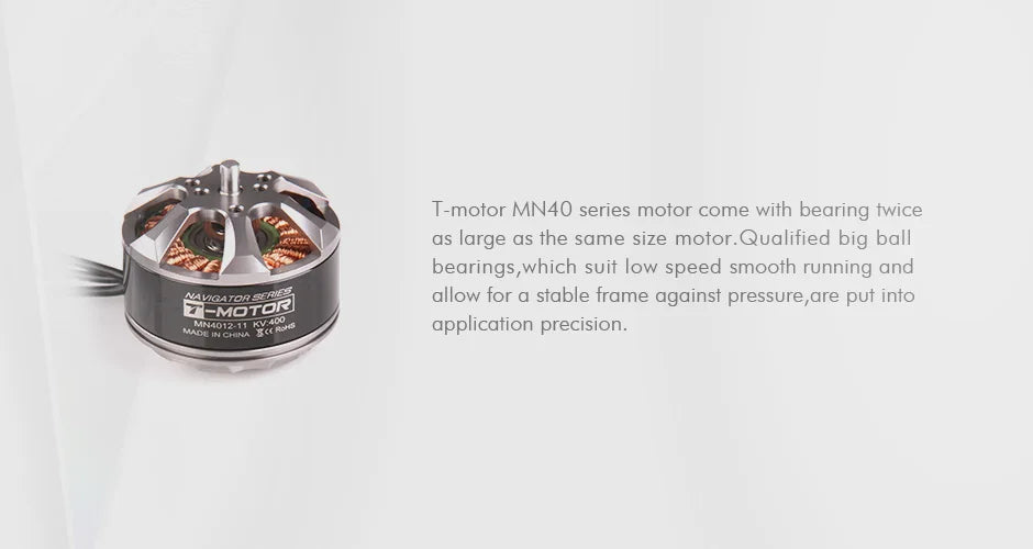 T-motor MN4012 KV340/KV400/KV480 Brushless Electric Motor 2.2KG Thrust Specila Design High Quality For Multirotor Copter Drones 10 T-motor MN40 series motor come with bearing twice as large as the same size motor