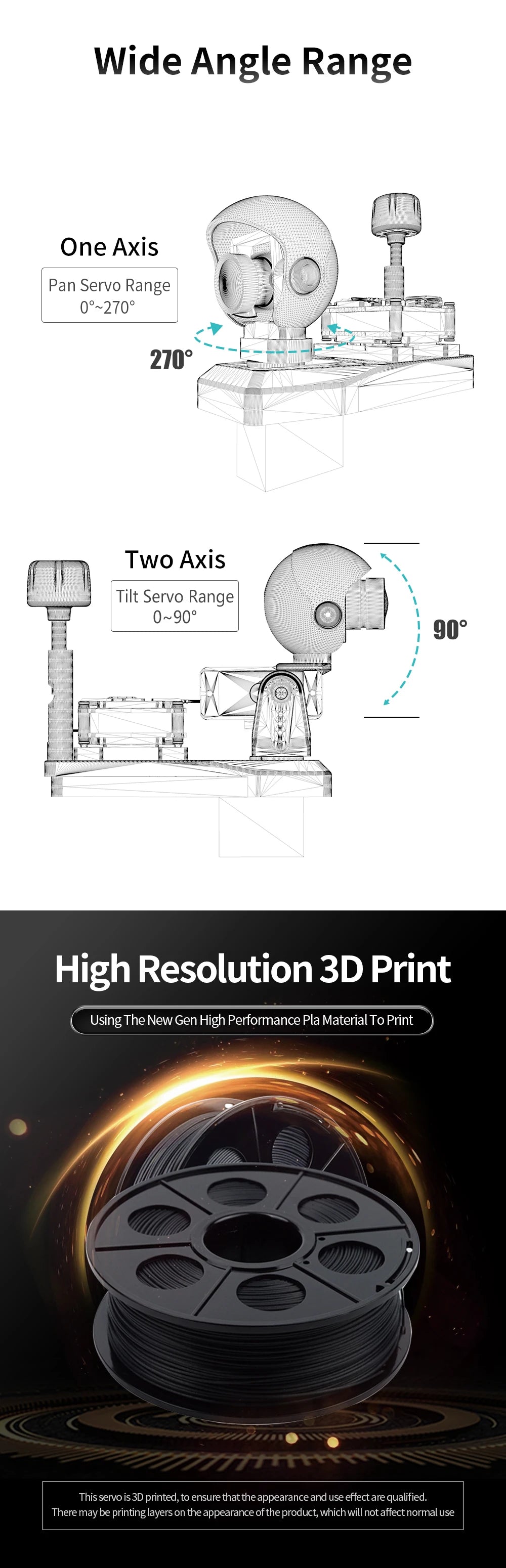 ATOMRC 1 Axis 2 Axis Gimbal, Servo is 3D printed to ensure theappearance and use effect are qualified 