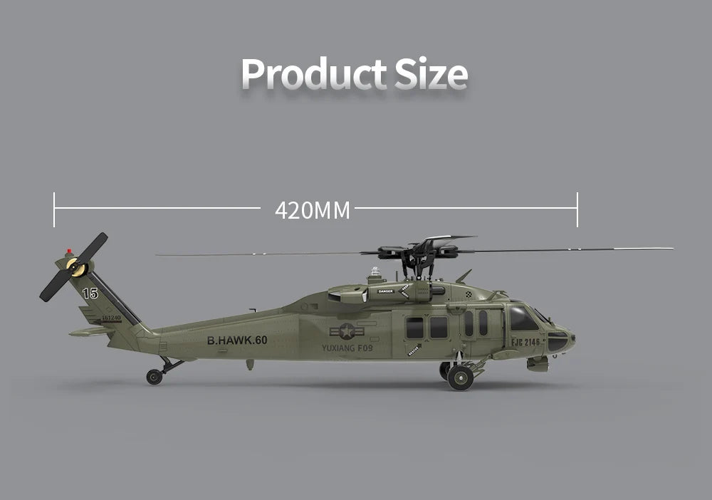 YXZNRC F09 RC Helicopter, Size 420MM 75zi0 B.HAWK.60 EJE 2146 