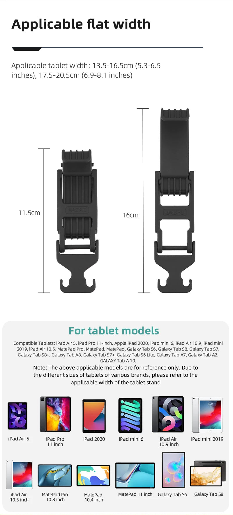 Applicable tablet width: 13.5-16.Scm (5.3-6.5 inches),