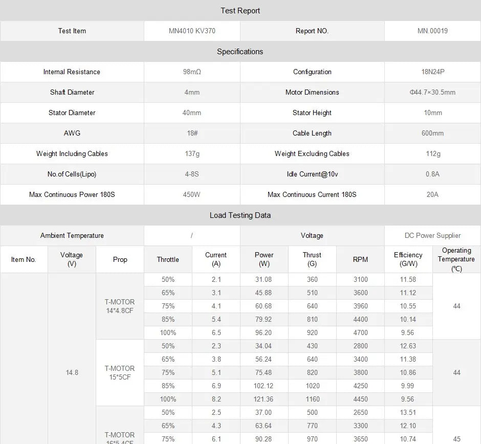 T-motor MN4010 KV370 KV475 KV580 2.2KG Thrust High quality Tiger Motor For UAV Drones Quadcopters hexacopter Professional Boats 17 T-motor MN4010 KV370 KV475 KV580