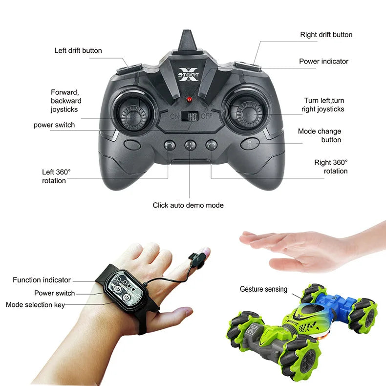 4WD RC Car Toy 2.4G Radio Remote Control Cars, Right drift button Left drift button Power indicator st4n Left, backward Turn left