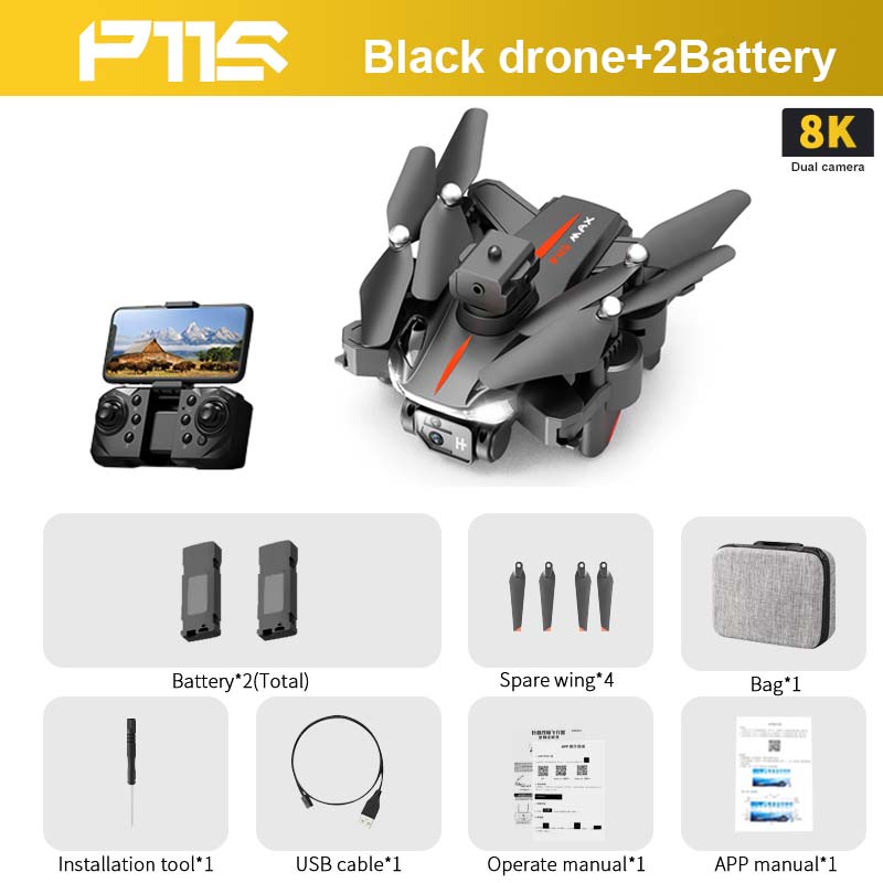 P11S Drone, F1S Black drone+2Battery 8K Dual camera