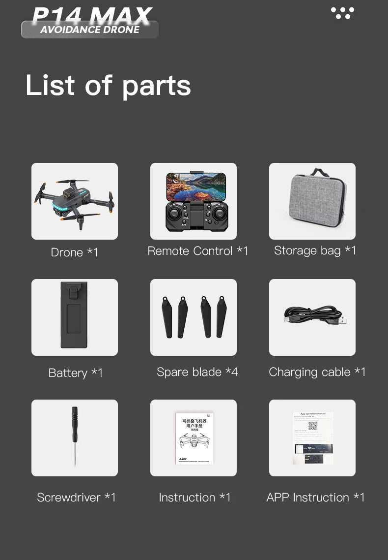 P14 Drone, mpi screwdriver *1 instruction *1 app instruction *