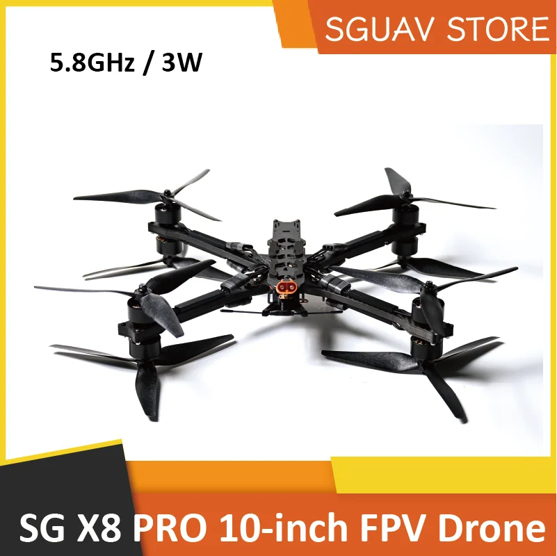 SG 10L 10inch FPV, 10-inch FPV drone with 5.8 GHz frequency and 1.6 W power, ideal for long-range racing and payloads up to 5 kg.