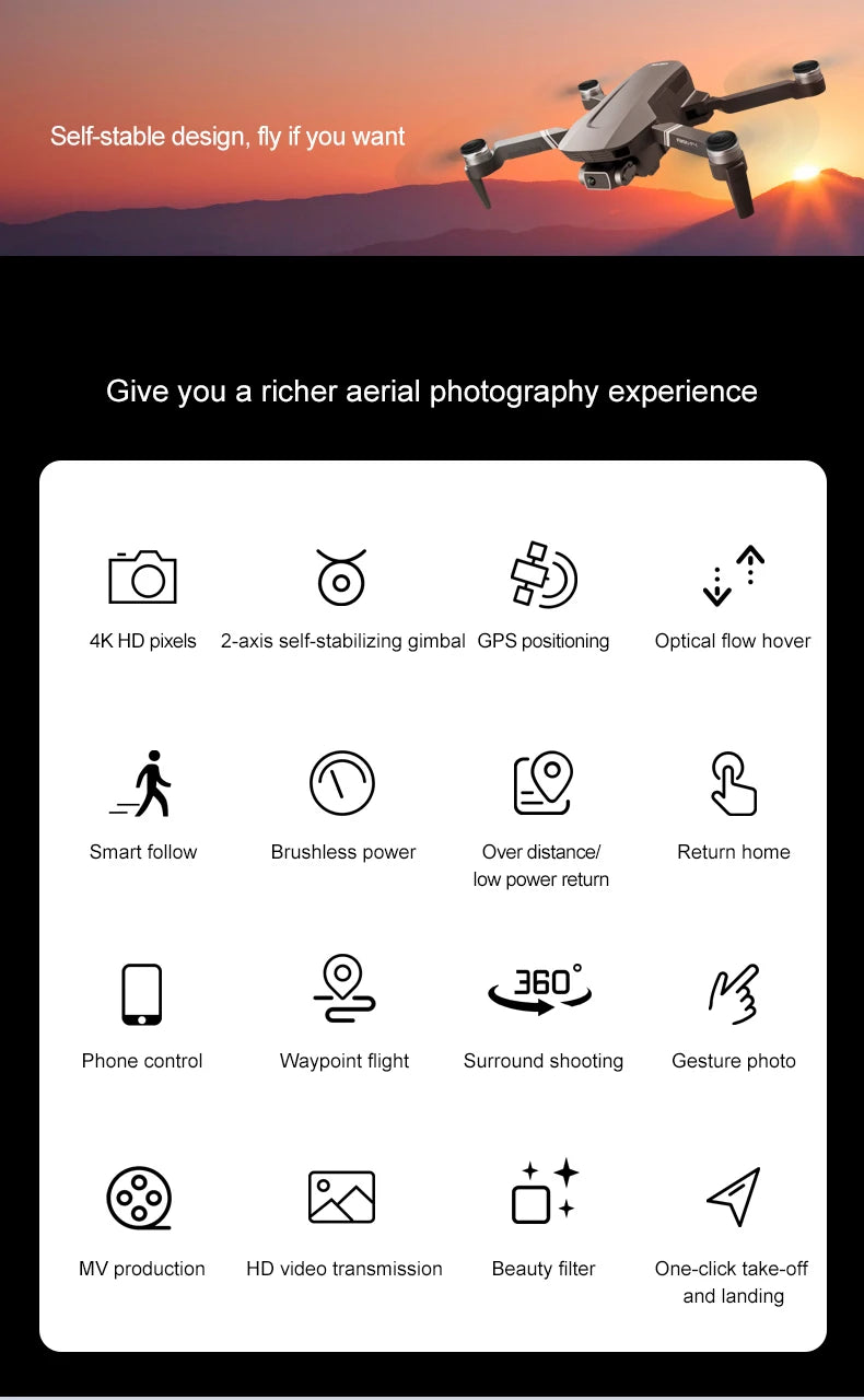 F4 Drone - 4K HD Professional 2-Axis Gimbal Brushless RC Dron GPS 5G WIFI 2KM Flight Distance FPV Foldable Quadcopter VS SG907 MAX Professional Camera Drone 19 F4 Drone, Self-stable design; fly if you want Give you a richer aerial photography