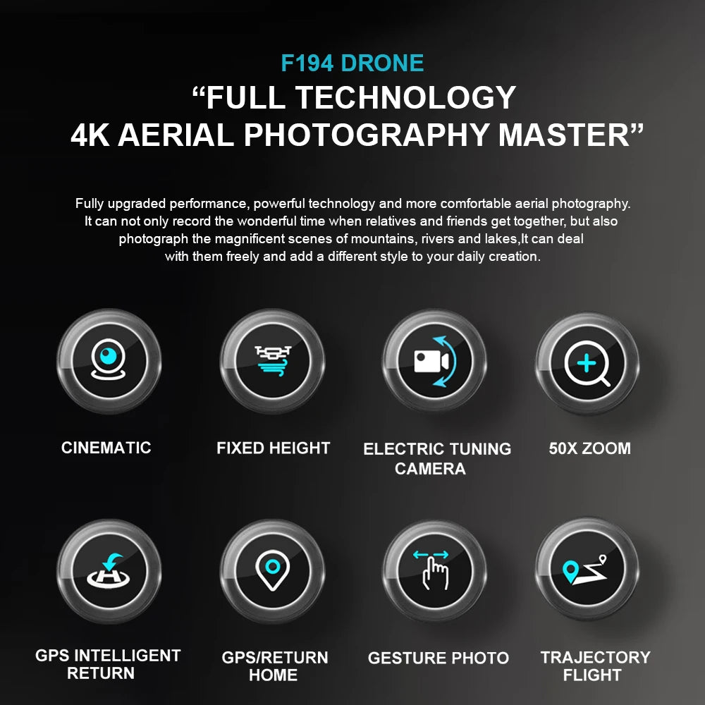 F194 GPS Drone - 1KM 5G 4K HD Dual Camera Fixed Height Brushless WIFI FPV Foldable Quadcopter Professional Camera Drone 11 F194 GPS Drone, F194 DRONE KFULL TECHNOLOGY 4K AERIAL