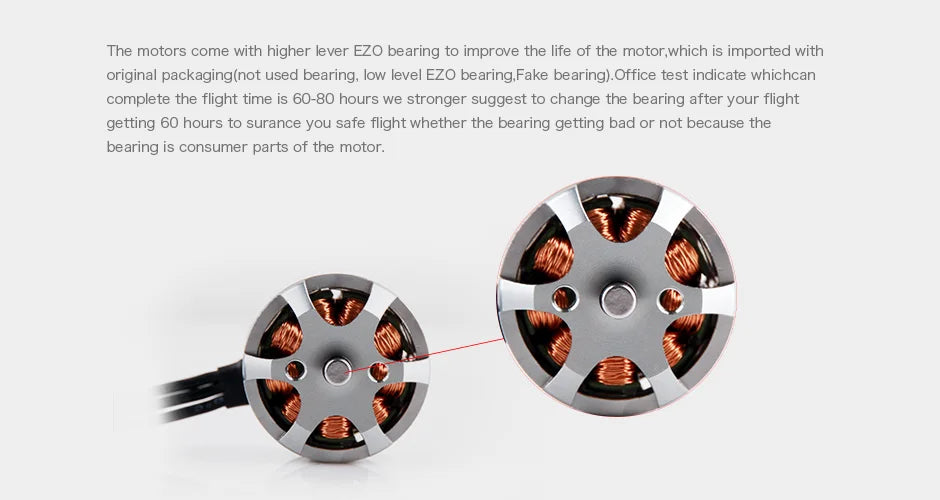 T-motor, the motors come with higher lever EZO bearing to improve the life of the motor 