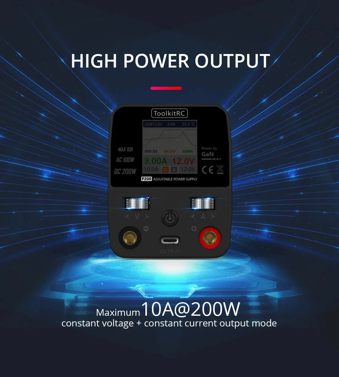 ToolkitRC P200 Power Supply, HIGH POWER OUTPUT ToolkitRC USBTZ OV 2.QA 55.2"